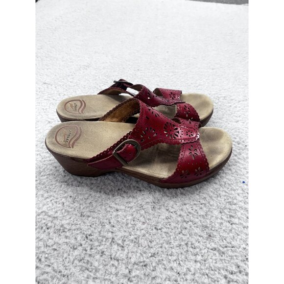 Women's Dansko Red Leather Upper Slip On Open Toe Side Buckle Sandal Size 40 - Picture 3 of 10